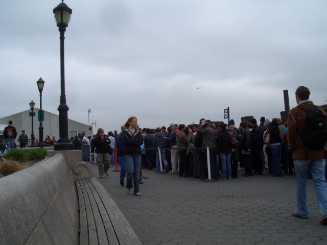 NYC 7-Apr 02 Castle Clinton line for ferry to Ellis Island.JPG