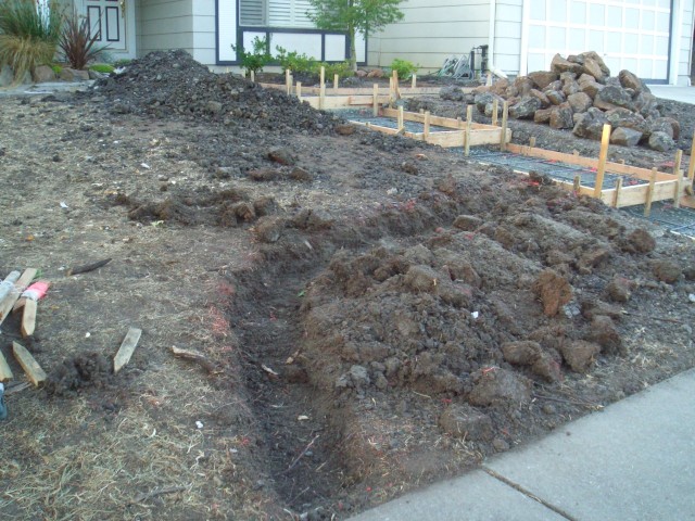 Front yard 2005 August 11 concrete rebar begin grating and walls 05.jpg