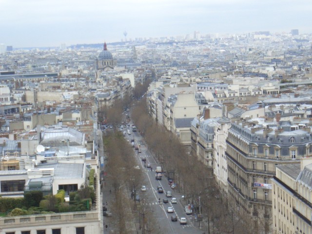 April 2006 Paris Day 5al view from top Arc de Triomphe up one of the 12 radiating Avenues.jpg